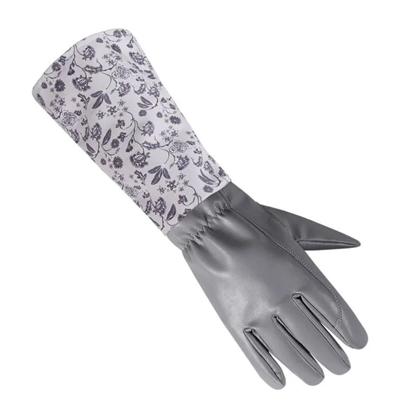 Exquisite Floral Water Proof PU Leather &amp; Cotton Lining Long Sleeve Gardening Gloves Pet Care