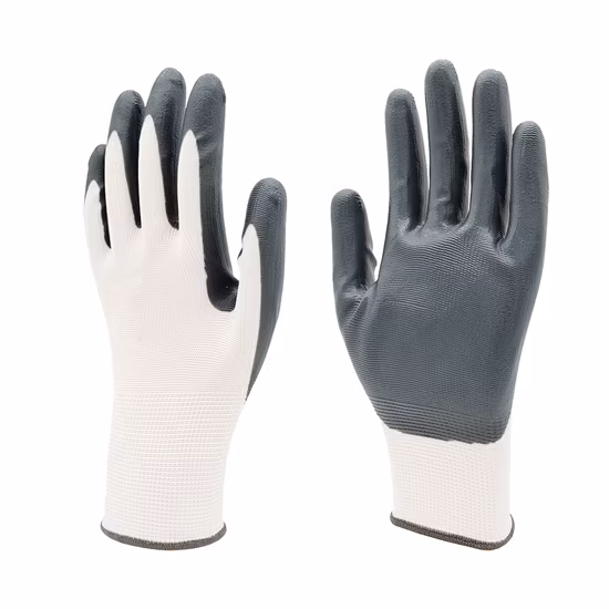 Factoryshop 13gauge Polyester Liner Gray Nitrile Palm Dipped Coated Protective Safety Work Industrial Construction Labor Hand Working Best Gloves