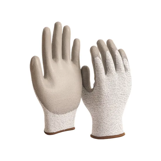 Hppe Industrial Fiber Anti Cut Resistant White Gray PU Coated Wholesale Protective Working Labor Working Safety Work Gloves