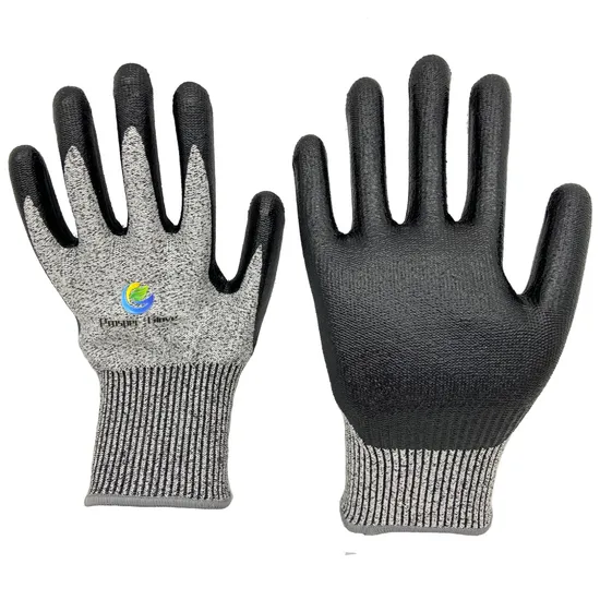 En388 ANSI5 Nylon & Hppe & Glass Fiber Liner PU (Polyurethane) Coated Anti Cut Resistant Cutting Proof Work Safety Hand Protection Knitted Gloves